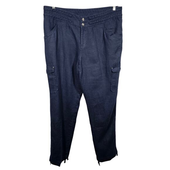 INC International Concepts 100% Linen Navy Curvy Fit Cargo Convertible Pants 14 - Picture 1 of 13
